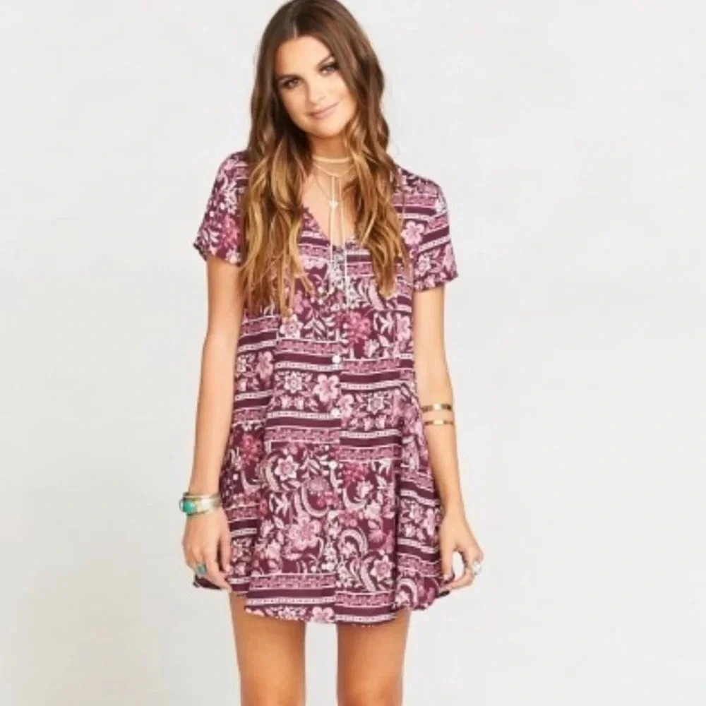 New Show me your mumu Bennett babydoll dress Plum Paisley boho Floral Paisley